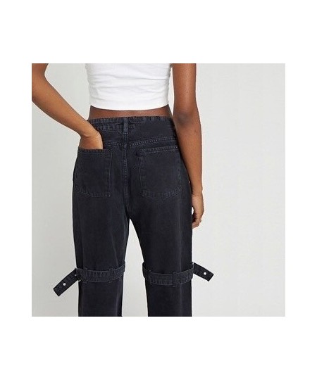 Men's and Women's Straight Jeans Hip-hop Loose Wide-legged Belt Buckle Joker Pants $59.24 - Jeans