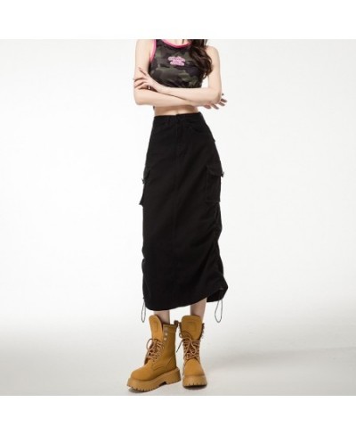 women's cargo skirts pleated fishtail skirt mid-length skirt high waist to show thin denim half skirt package hip long skirts...