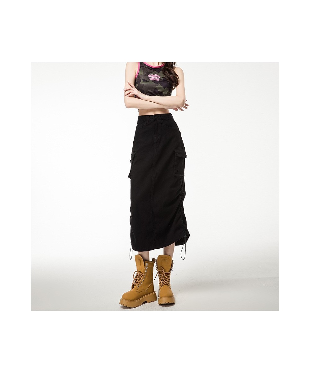 women's cargo skirts pleated fishtail skirt mid-length skirt high waist to show thin denim half skirt package hip long skirts...