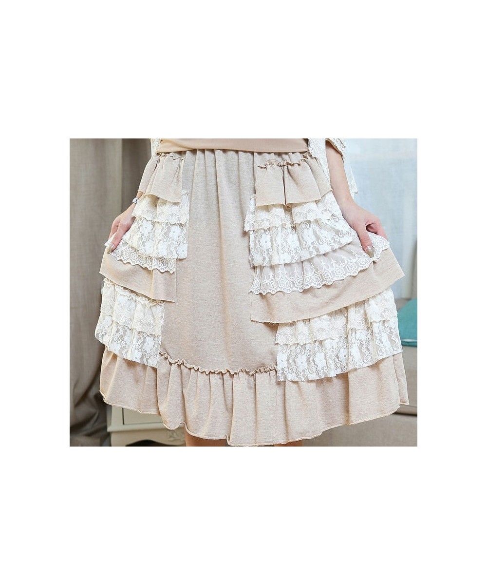 Sweet Mori Girl Lace Layer Skirt Female Loose Casual Lolita Kawaii Skirt Elastic Waist Cute Skirt Women Casual Summer Y2k Ski...