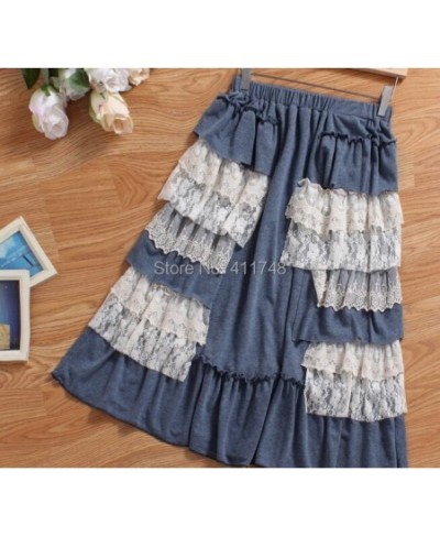 Sweet Mori Girl Lace Layer Skirt Female Loose Casual Lolita Kawaii Skirt Elastic Waist Cute Skirt Women Casual Summer Y2k Ski...