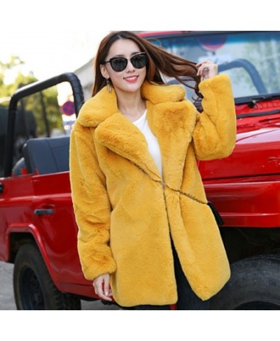 New Winter Women Rabbit Fur Coat Women Thick Warm Turn Down Collar Faux Fur Jacket Fashion Fluffy Loose Parka $80.20 - Jacket...