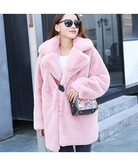 New Winter Women Rabbit Fur Coat Women Thick Warm Turn Down Collar Faux Fur Jacket Fashion Fluffy Loose Parka $80.20 - Jacket...