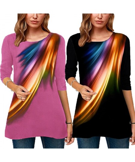 Women Ladies Loose Print Blouse Tops Long Sleeve Casual Tunic Shirt Round Collar Tops NOV99 $24.18 - Blouses & Shirts