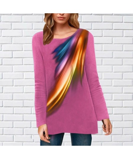 Women Ladies Loose Print Blouse Tops Long Sleeve Casual Tunic Shirt Round Collar Tops NOV99 $24.18 - Blouses & Shirts