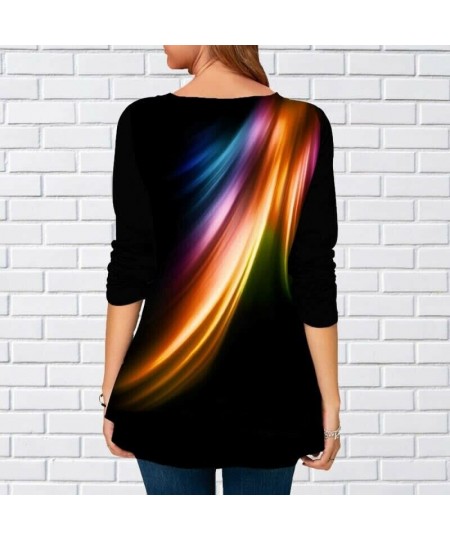 Women Ladies Loose Print Blouse Tops Long Sleeve Casual Tunic Shirt Round Collar Tops NOV99 $24.18 - Blouses & Shirts