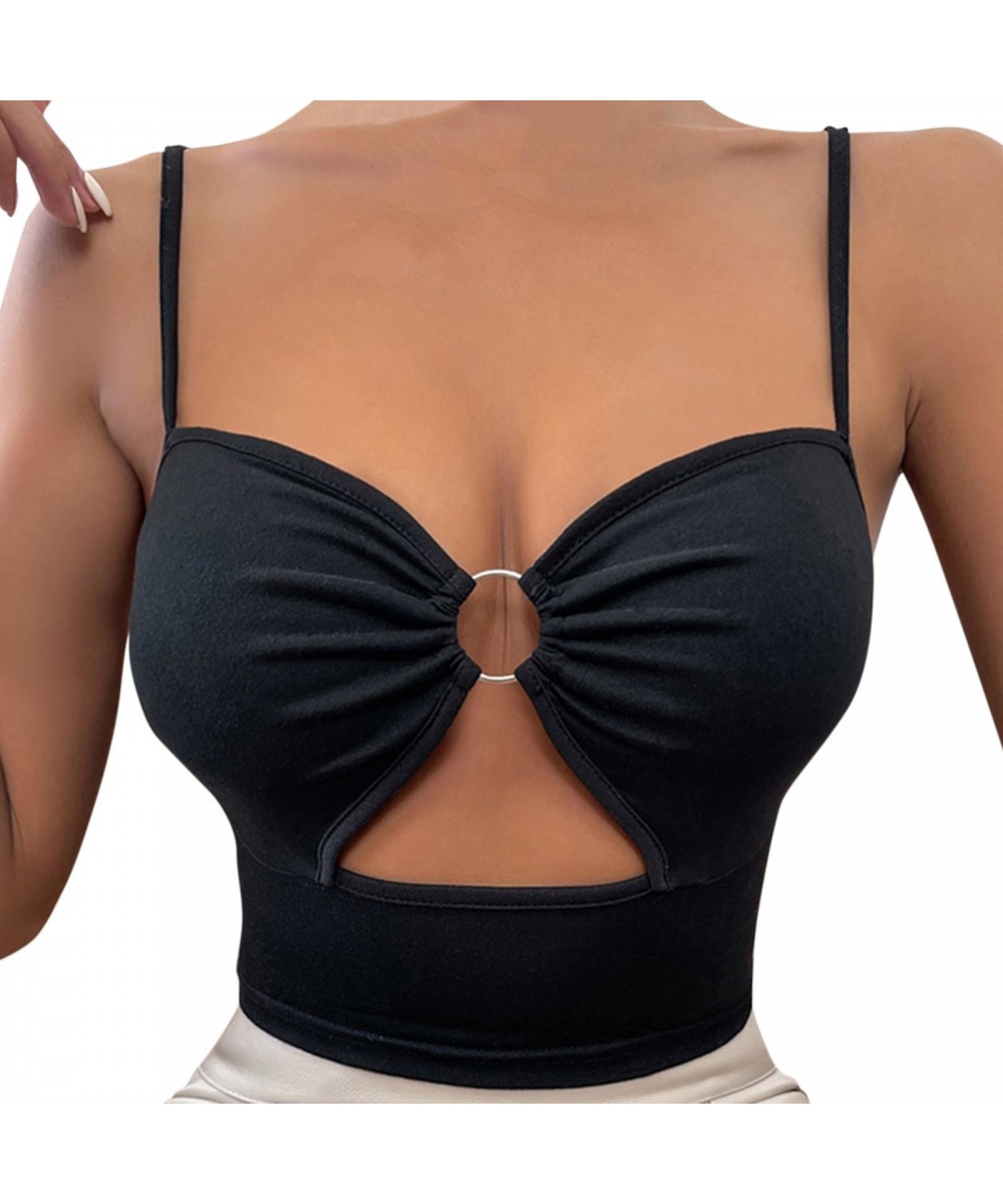 women tank top tummy control Sexy Solid Color Stitching Ring Hollow Chest Wrapping Sexy Suspender Vest Intimates langerie sex...