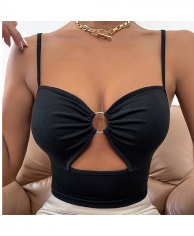 women tank top tummy control Sexy Solid Color Stitching Ring Hollow Chest Wrapping Sexy Suspender Vest Intimates langerie sex...