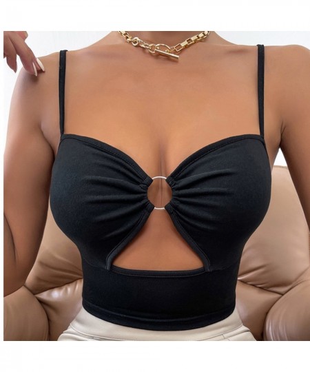 women tank top tummy control Sexy Solid Color Stitching Ring Hollow Chest Wrapping Sexy Suspender Vest Intimates langerie sex...