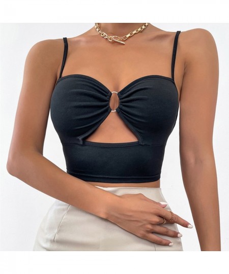 women tank top tummy control Sexy Solid Color Stitching Ring Hollow Chest Wrapping Sexy Suspender Vest Intimates langerie sex...