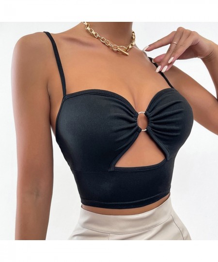 women tank top tummy control Sexy Solid Color Stitching Ring Hollow Chest Wrapping Sexy Suspender Vest Intimates langerie sex...