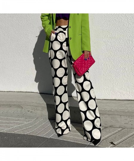 Fashion Female White Black Bottom Casual Original Contrast Color Polka-Dot Printed Wide Leg Pants for Women 2022 New $60.26 -...