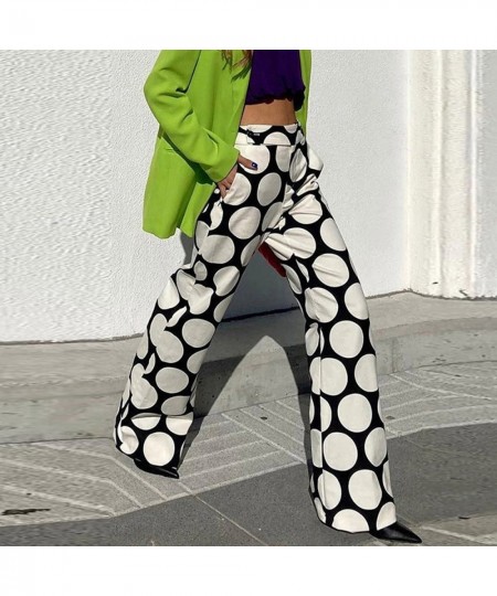 Fashion Female White Black Bottom Casual Original Contrast Color Polka-Dot Printed Wide Leg Pants for Women 2022 New $60.26 -...