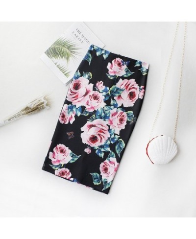 2023 Black Casual High Waist Vintage Elegant Bodycon Floral Print Midi Skirt elastic korean pencil slit office skirts womens ...