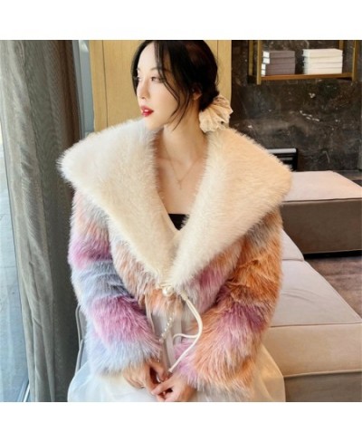 Lapel Collar Faux Fox Fur Short Jackets Women Winter Warm Fur Coats Pink Party Club Luxury Fluffy Overcoat Tops $90.44 - Jack...