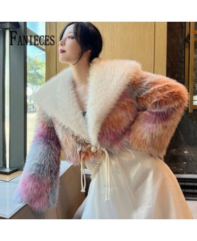 Lapel Collar Faux Fox Fur Short Jackets Women Winter Warm Fur Coats Pink Party Club Luxury Fluffy Overcoat Tops $90.44 - Jack...