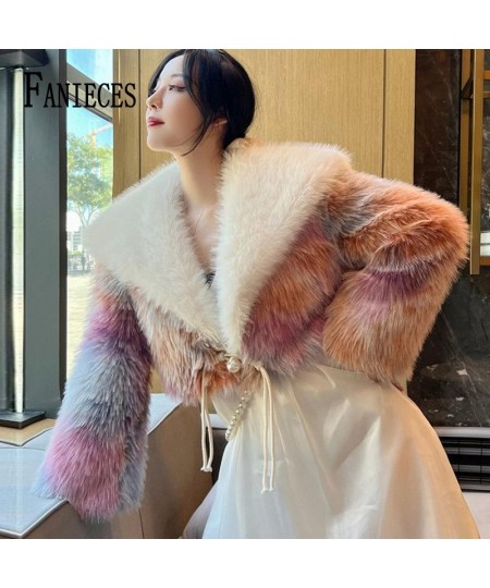 Lapel Collar Faux Fox Fur Short Jackets Women Winter Warm Fur Coats Pink Party Club Luxury Fluffy Overcoat Tops $90.44 - Jack...