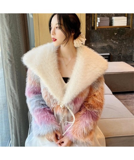 Lapel Collar Faux Fox Fur Short Jackets Women Winter Warm Fur Coats Pink Party Club Luxury Fluffy Overcoat Tops $90.44 - Jack...