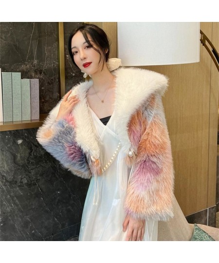 Lapel Collar Faux Fox Fur Short Jackets Women Winter Warm Fur Coats Pink Party Club Luxury Fluffy Overcoat Tops $90.44 - Jack...