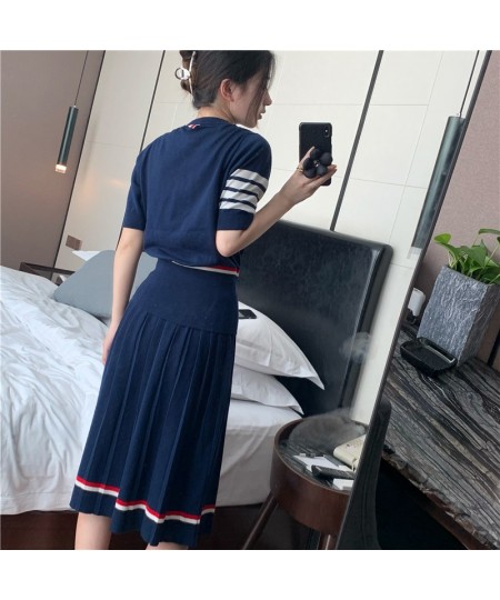 Lazy suit spring and summer tb college style A-line pleated skirt wool knitted round neck short-sleeved t-shirt skirt suit $7...