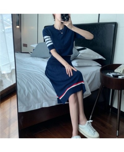 Lazy suit spring and summer tb college style A-line pleated skirt wool knitted round neck short-sleeved t-shirt skirt suit $7...