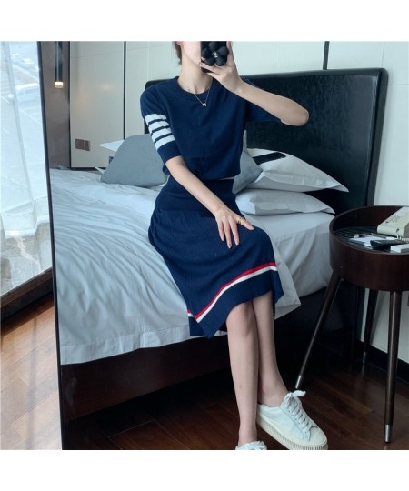 Lazy suit spring and summer tb college style A-line pleated skirt wool knitted round neck short-sleeved t-shirt skirt suit $7...