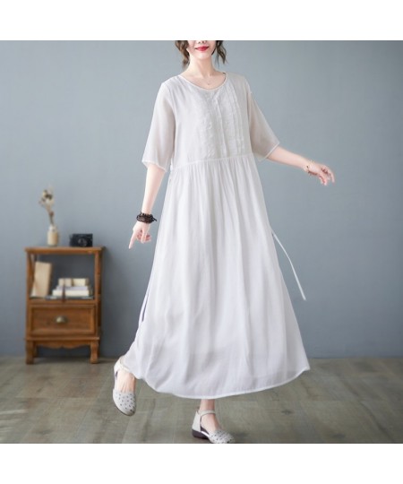 Ruffled Cotton And Linen Summer Dresses Woman 2022 Female White Loose Casual Long Dress Pocket Lace-Up Maxi Dress Women Robe ...