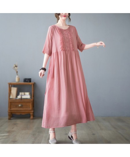 Ruffled Cotton And Linen Summer Dresses Woman 2022 Female White Loose Casual Long Dress Pocket Lace-Up Maxi Dress Women Robe ...