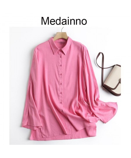 Medainno 2023 Spring Summer Fashion Women New Multicolor Linen Split Shirt Casual Blouses Solid Simple Tops Female Chic $54.1...