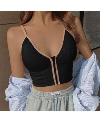 Top Top Seamless Up Crop Back Bra Camisoles Women's Sexy Tops Sports Front Sports V-neck Tube Push Lingerie Beauty Zipper Tan...