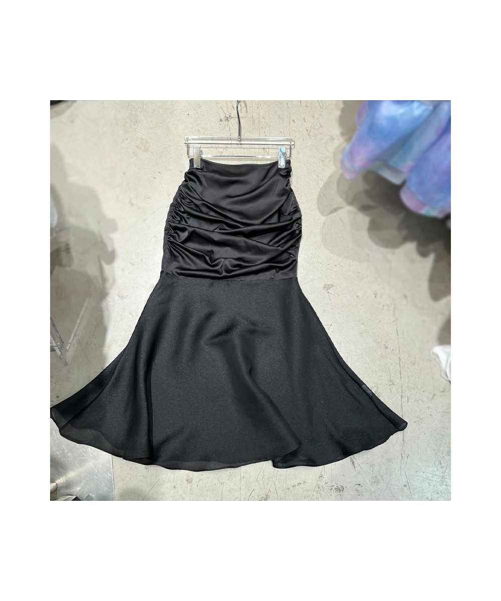 Elegant Skirts For Women Solid Color Folds Designer Slilm Trumpet Skirt Fashion Long Fishtail Skirts Femela Clothing $60.35 -...