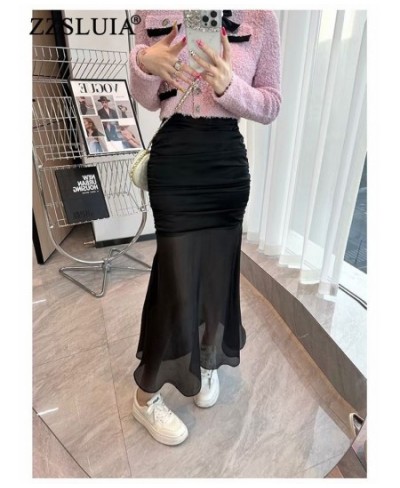 Elegant Skirts For Women Solid Color Folds Designer Slilm Trumpet Skirt Fashion Long Fishtail Skirts Femela Clothing $60.35 -...