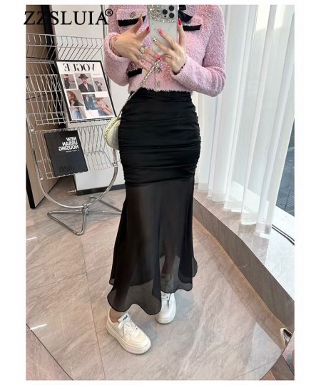 Elegant Skirts For Women Solid Color Folds Designer Slilm Trumpet Skirt Fashion Long Fishtail Skirts Femela Clothing $60.35 -...