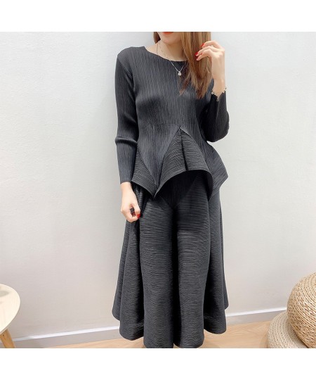 Green Beige Suit Round-neck Pleated Loose Casual Pullover Long-sleeved Top+ankle-length Skirt Female Fashion Tide 2A1446 $94....