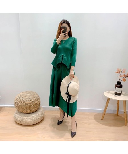 Green Beige Suit Round-neck Pleated Loose Casual Pullover Long-sleeved Top+ankle-length Skirt Female Fashion Tide 2A1446 $94....