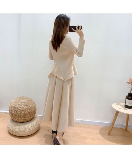 Green Beige Suit Round-neck Pleated Loose Casual Pullover Long-sleeved Top+ankle-length Skirt Female Fashion Tide 2A1446 $94....