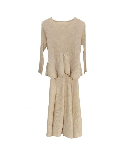 Green Beige Suit Round-neck Pleated Loose Casual Pullover Long-sleeved Top+ankle-length Skirt Female Fashion Tide 2A1446 $94....