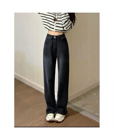 Pocket High Waist Jeans Women Large Size Wide Leg Pants Mopping Retro Washed Black Simple Design 2023 Spring American New Jea...