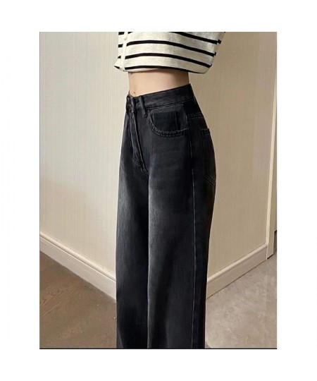 Pocket High Waist Jeans Women Large Size Wide Leg Pants Mopping Retro Washed Black Simple Design 2023 Spring American New Jea...