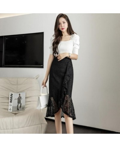 2022 Autumn Business Mid-Length Hip Skirt Women Summer irregular High Waist Slim Fit Lace Fishtail Skirt Women 2XL $43.06 - S...