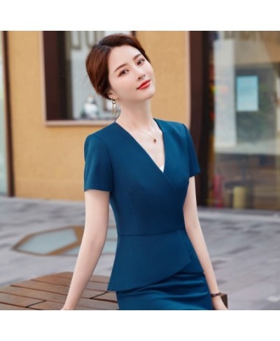 Fashion V-neck Formal Women Business Suits 2 Piece Set with Skirt and Tops Women OL Styles Blazers Office Career with Corsage...