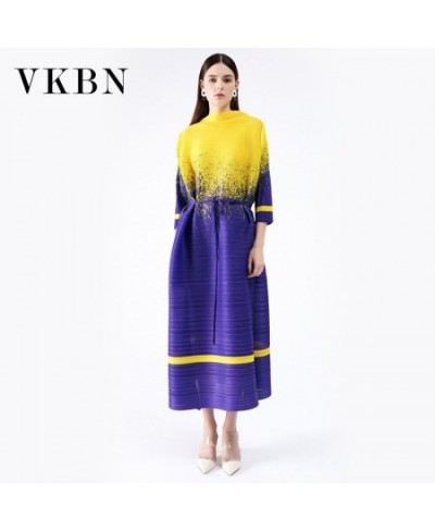 Summer Dress Women Three Quarter Flare Sleeve Fold Contrast Vestidos De Fiesta Sashes Fashion Elegant Dress $95.33 - Dresses