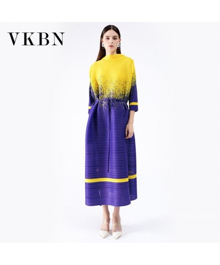 Summer Dress Women Three Quarter Flare Sleeve Fold Contrast Vestidos De Fiesta Sashes Fashion Elegant Dress $95.33 - Dresses