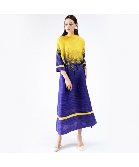 Summer Dress Women Three Quarter Flare Sleeve Fold Contrast Vestidos De Fiesta Sashes Fashion Elegant Dress $95.33 - Dresses