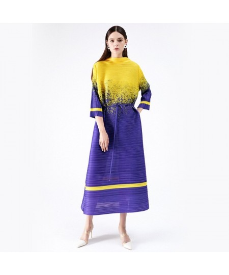 Summer Dress Women Three Quarter Flare Sleeve Fold Contrast Vestidos De Fiesta Sashes Fashion Elegant Dress $95.33 - Dresses