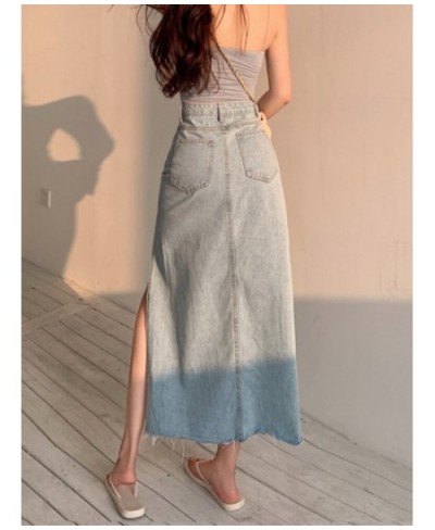 DEEPTOWN Long Denim Skirt Vintage Women Solid High Waist A-LINE Slim Korean Style Jean Slit Midi Skirt Summer Fashion Girl $4...