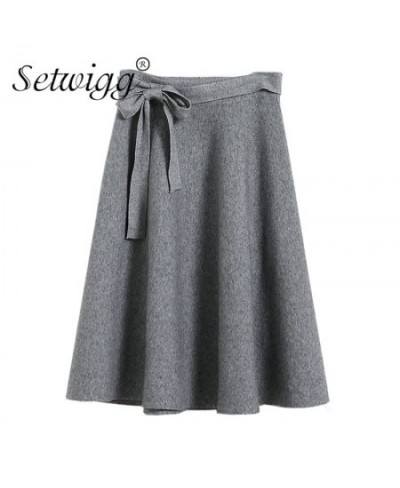 Autumn Cashmere Blend Knitted Midi Skater Skirts Bowknot Gray Wool A-line Winter Knit Skirts $33.23 - Bottoms