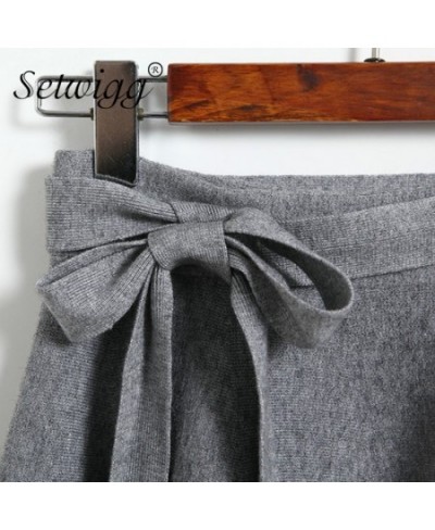 Autumn Cashmere Blend Knitted Midi Skater Skirts Bowknot Gray Wool A-line Winter Knit Skirts $33.23 - Bottoms