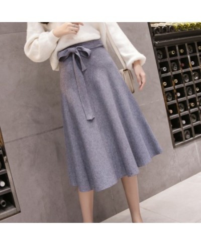 Autumn Cashmere Blend Knitted Midi Skater Skirts Bowknot Gray Wool A-line Winter Knit Skirts $33.23 - Bottoms