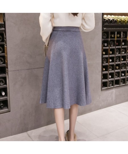 Autumn Cashmere Blend Knitted Midi Skater Skirts Bowknot Gray Wool A-line Winter Knit Skirts $33.23 - Bottoms